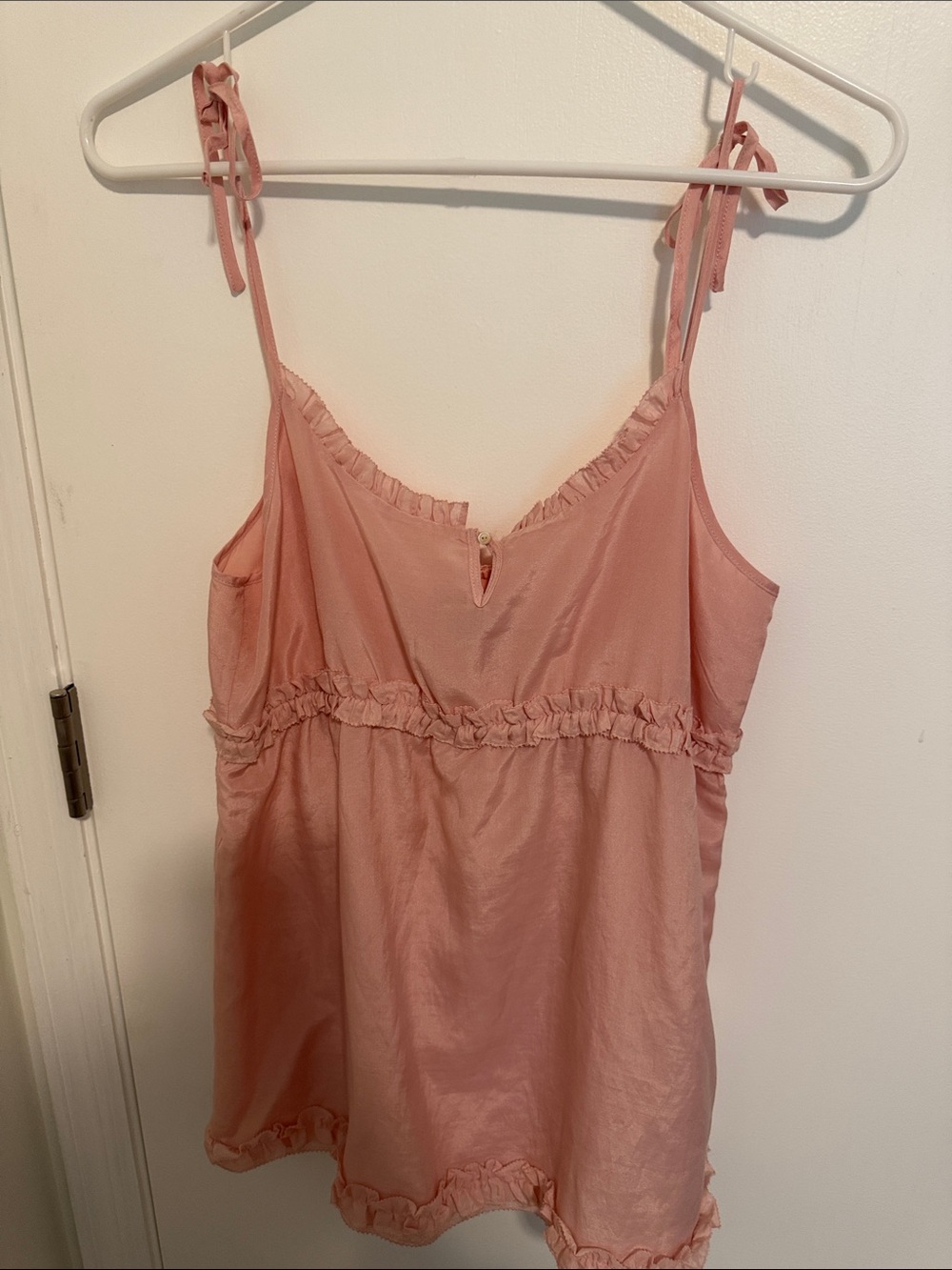 GAP Dusty Rose Satin Ruffle Tie-Shoulder Chemise